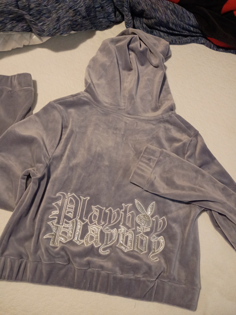 Playboy Velour Hoodie~ Light Gray